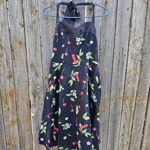 Floral Halter Dress with Cherry Print